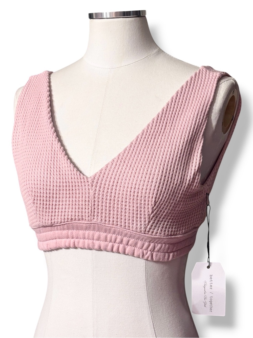 BETTER TOGETHER Pink Waffle Knit Deep V Neck Bralette Size Small NEW